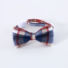 Pet British Style Plaid Bow Tie And Tie Adjustable Collar Accessories (Option: Denim Blue Plaid Bow-S17 To 32cm)