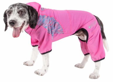 Pet Life Active 'Pawsterity' Heathered Performance 4-Way Stretch Two-Toned Full Bodied Hoodie (Color: Pink)