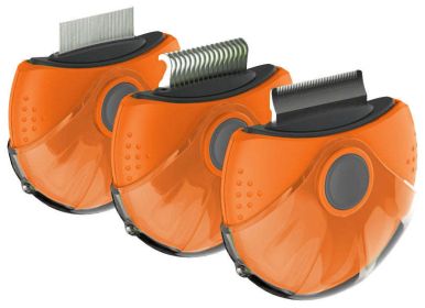 Pet Life 'Axler' Triple Rotating Rake Deshedder and Dematting Grooming Pet Comb (Color: Orange)