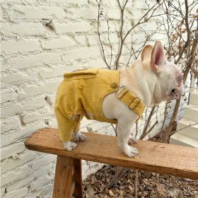 Corduroy Jumpsuit Adjustable Three-dimensional Pocket Cat Dog Clothes (Option: Yellow-L)